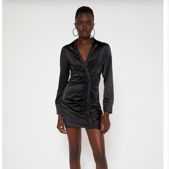 Zara Dresses Zara Black Satin Effect Draped Mini Dress Poshmark
